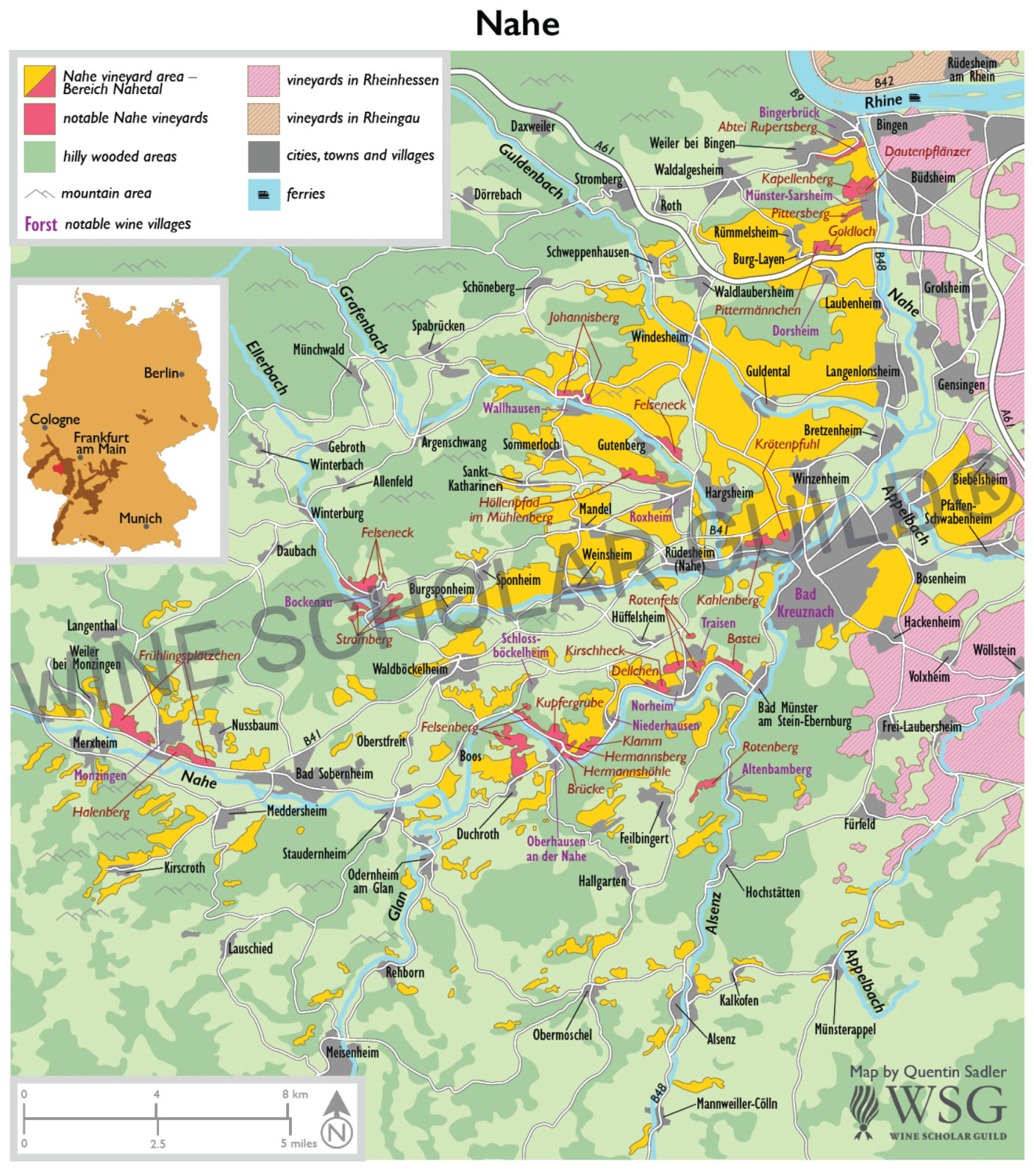 Map of Nahe showing wine regions